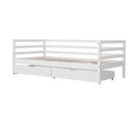 Happy Garden Lit Banquette Enfant 190 x 90 cm en Bois Blanc, avec Anti-Chute, sommier et Deux Grands tiroirs gigognes, Jules