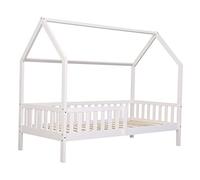 Happy Garden Lit cabane 190x90cm Blanc Marceau, Cadre de lit en Bois Massif de pin avec sommier à Lattes et barreaux de sécurité