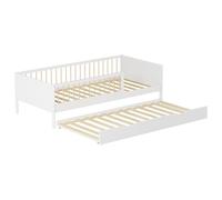 Happy Garden Lit gigogne en Bois Blanc Adam, Couchage supplémentaire avec sommier à Lattes, rangeable sous sommier Principal