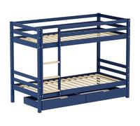 Happy Garden Lit superposé Enfant 190x90 cm Ambre Bleu foncé avec tiroirs - Structure en pin - Sommier à Lattes Inclus