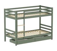 Happy Garden Lit superposé Enfant 190x90 cm Ambre Vert avec tiroirs - Structure en pin - Sommier à Lattes Inclus