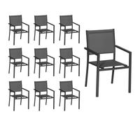 Happy Garden Lot de 10 chaises empilables aluminium anthracite textilène gris