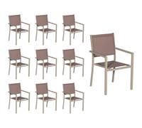 Happy Garden – Lot de 10 chaises en aluminium – Textilène taupe marron