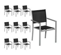 Lot De 10 Chaises En Aluminium Gris - Textilène Noir Noir