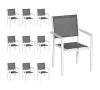 Happy Garden Lot de 10 chaises en Aluminium Blanc - textilène Gris