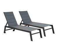 Happy Garden Lot de 2 Bains de Soleil Barbados - Aluminium + Textilène - Gris Anthracite