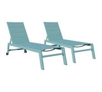 Happy Garden Lot de 2 Bains de Soleil Barbados en textilène et Aluminium Bleu Clair. Transat d'extérieur Multi Position.