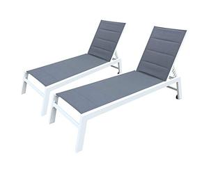 Happy Garden Lot de 2 Bains de Soleil Barbados en textilène Gris et Aluminium Blanc. Transat d'extérieur Multi Position.
