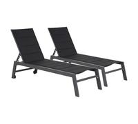 Happy Garden Lot de 2 Bains de Soleil Barbados en textilène Noir et Aluminium Gris. Transat d'extérieur Multi Position.