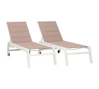Happy Garden Lot de 2 Bains de Soleil Barbados en textilène Taupe et Aluminium Blanc. Transat d'extérieur Multi Position.