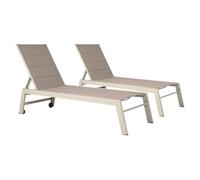 Happy Garden Lot de 2 Bains de Soleil Barbados en textilène Taupe et Aluminium Taupe. Transat d'extérieur Multi Position.