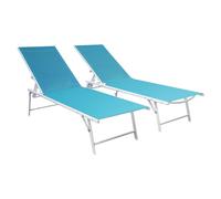 Happy Garden Lot de 2 Bains de Soleil pliants Sicilia en textilène Bleu Clair - Structure Blanche. Bain de Soleil d'extérieur en Acier 5 Positions.