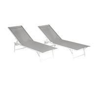Happy Garden Lot de 2 Bains de Soleil pliants Sicilia en textilène Gris - Structure Blanche. Bain de Soleil d'extérieur en Acier 5 Positions.
