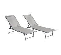 Happy Garden Lot de 2 Bains de Soleil pliants Sicilia en textilène Gris - Structure Gris Anthracite. Bain de Soleil d'extérieur en Acier 5 Positions.