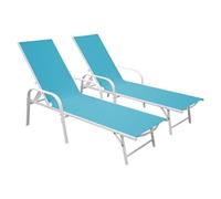 Happy Garden Lot de 2 Bains de Soleil Sardinia en textilène Bleu - Structure Blanche. Bain de Soleil d'extérieur en Acier 5 Positions.