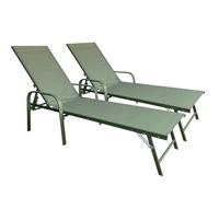 Happy Garden Lot de 2 Bains de Soleil Sardinia en textilène et Structure Vert Sauge. Bain de Soleil d'extérieur en Acier 5 Positions.