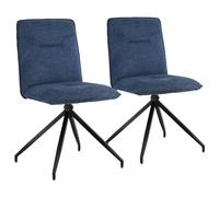 Happy Garden Lot de 2 chaises AREN en Tissu Bleu, Rembourrage Mousse, Pieds en Acier Noir, Chaise Salle à Manger