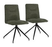 Happy Garden Lot de 2 chaises AREN en Tissu Vert, Rembourrage Mousse, Pieds en Acier Noir, Chaise Salle à Manger