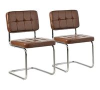 Happy Garden Lot de 2 chaises Cantilever Maria en Simili Marron, Rembourrage Mousse, Structure en Acier - Polyvalente et intemporelle, chaises Table à Manger, Bureau et Chambre