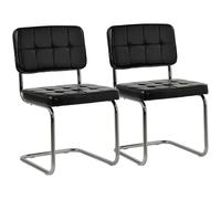 Happy Garden Lot de 2 chaises Cantilever Maria en Simili Noir, Rembourrage Mousse, Structure en Acier - Polyvalente et intemporelle, chaises Table à Manger, Bureau et Chambre