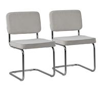Happy Garden Lot de 2 chaises Cantilever Maria en Velours côtelé Beige, Rembourrage Mousse, Structure en Acier Gris - Design Moderne, Allure Vintage, chaises Table à Manger, Bureau et Chambre