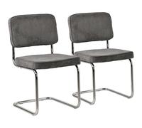 Happy Garden Lot de 2 chaises Cantilever Maria en Velours côtelé Gris, Rembourrage Mousse, Structure en Acier Gris - Design Moderne, Allure Vintage, chaises Table à Manger, Bureau et Chambre