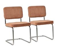 Happy Garden Lot de 2 chaises Cantilever Maria en Velours côtelé Terracotta, Rembourrage Mousse, Structure en Acier Gris - Design Moderne, Allure Vintage, chaises Table à Manger, Bureau et Chambre