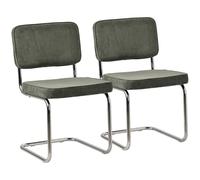 Happy Garden Lot de 2 chaises Cantilever Maria en Velours côtelé Vert Kaki, Rembourrage Mousse, Structure en Acier Gris - Design Moderne, Allure Vintage, chaises Table à Manger, Bureau et Chambre