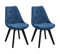 Happy Garden Lot de 2 chaises de Salle à Manger Nora Velours Bleu avec Coussin, chaises de Cuisine, chaises rembourrées, Pieds Noirs en Bois de hêtre Massif