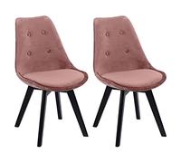 Happy Garden Lot de 2 chaises de Salle à Manger Nora Velours Rose avec Coussin, chaises de Cuisine, chaises rembourrées, Pieds Noirs en Bois de hêtre Massif