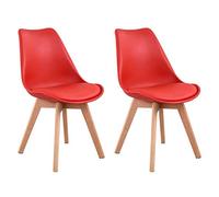 Happy Garden Lot de 2 chaises de Salle à Manger Style scandinaves Nora Rouges avec Coussin, chaises de Cuisine, chaises rembourrées, Pieds en Bois de hêtre Massif