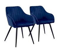 Happy Garden Lot de 2 chaises en Velours BERTILLE Bleues - Style Moderne avec Dossier et accoudoirs en Velours rembourrée et Pieds en métal Noir.
