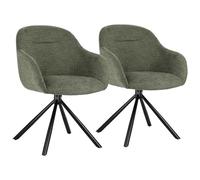 Happy Garden Lot de 2 chaises SAFFI en Tissu Vert, Rembourrage Mousse, Pieds en Acier Noir - Parfait pour la Salle à Manger ou Le Bureau