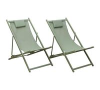 Happy Garden Lot de 2 chiliennes Cyprus en textilène et Structure en Aluminium Vert Sauge - Équipés de Coussins Repose-tête, Confort et Relaxation - Idéal pour Jardin, Terrasse et Patio