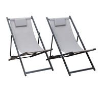 Happy Garden Lot de 2 chiliennes Cyprus en textilène Gris et Structure en Aluminium Anthracite - Transats avec Coussin Repose-tête - Idéal pour Jardin, Terrasse et Patio
