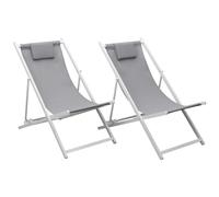 Happy Garden Lot de 2 chiliennes Cyprus en textilène Gris et Structure en Aluminium Blanc - Transats avec Coussin Repose-tête - Idéal pour Jardin, Terrasse et Patio