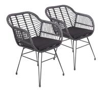 Lot De 2 Fauteuils En Rotin Synthétique Noirs Avec Coussins Cinta Noir