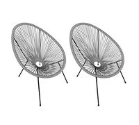 Happy Garden Lot de 2 fauteuils œuf Acapulco Gris, Design années 50, intérieur/extérieur, Structure Acier, résistant UV