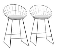 Happy Garden Lot de 2 tabourets de Bar Alex 65 cm en métal chromé avec Coussin Blanc - Assise rembourrée