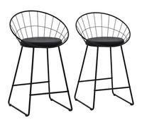 Happy Garden Lot de 2 tabourets de Bar Alex 65 cm en métal Noir avec Coussin Noir - Assise rembourrée
