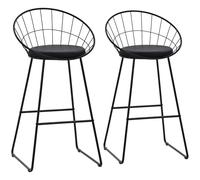Happy Garden Lot de 2 tabourets de Bar Alex 75 cm en métal Noir avec Coussin Noir - Assise rembourrée