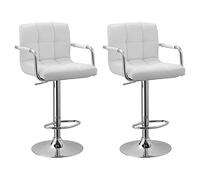 Happy Garden, Lot de 2 tabourets de Bar Blanc avec accoudoirs Mike. Tabouret de Cuisine Moderne avec Assise réglable en Hauteur, Rotation à 360° et Repose-Pieds. Dossier et accoudoirs Blanc.