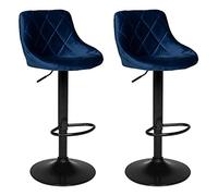 Happy Garden Lot de 2 tabourets de Bar en Velours Bleu Robin. Chaise de Cuisine, au Design Moderne, avec Assise, réglable en Hauteur, Rotation à 360° et Repose-Pieds. Tabouret avec Dossier en Velours