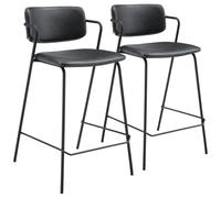 Happy Garden Lot de 2 tabourets de Bar LÉON en Simili Noir avec Repose-Pieds, Rembourrage Mousse, Pieds en Fer Noir - Cuisine, Bar, îlot Central