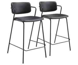 Happy Garden Lot de 2 tabourets de Bar LÉON en Simili Noir avec Repose-Pieds, Rembourrage Mousse, Pieds en Fer Noir - Cuisine, Bar, îlot Central