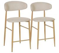Lot de 2 tabourets de bar beige et métal effet bois clair SIMON