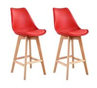 Happy Garden Lot de 2 tabourets de Bar Sven Rouges avec Coussin. Tabourets de Bar Style scandinave avec Dossier et Repose-Pieds, tabourets de Cuisine, Pieds en Bois de hêtre Massif