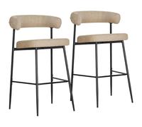 Happy Garden Lot de 2 tabourets de Bar THÉA Jaune chiné avec Repose-Pieds, Rembourrage Mousse, Pieds en métal Noir