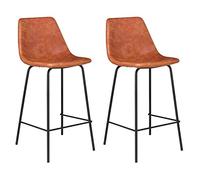Happy Garden Lot de 2 tabourets de Bar Vintage Lucien Cognac - Hauteur d'assise 65cm, tabourets de Bar Style Retro avec Dossier et Repose-Pieds, Structure métallique