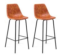 Happy Garden Lot de 2 tabourets de Bar Vintage Lucien Cognac - Hauteur d'assise 75cm, tabourets de Bar Style Retro avec Dossier et Repose-Pieds, Structure métallique